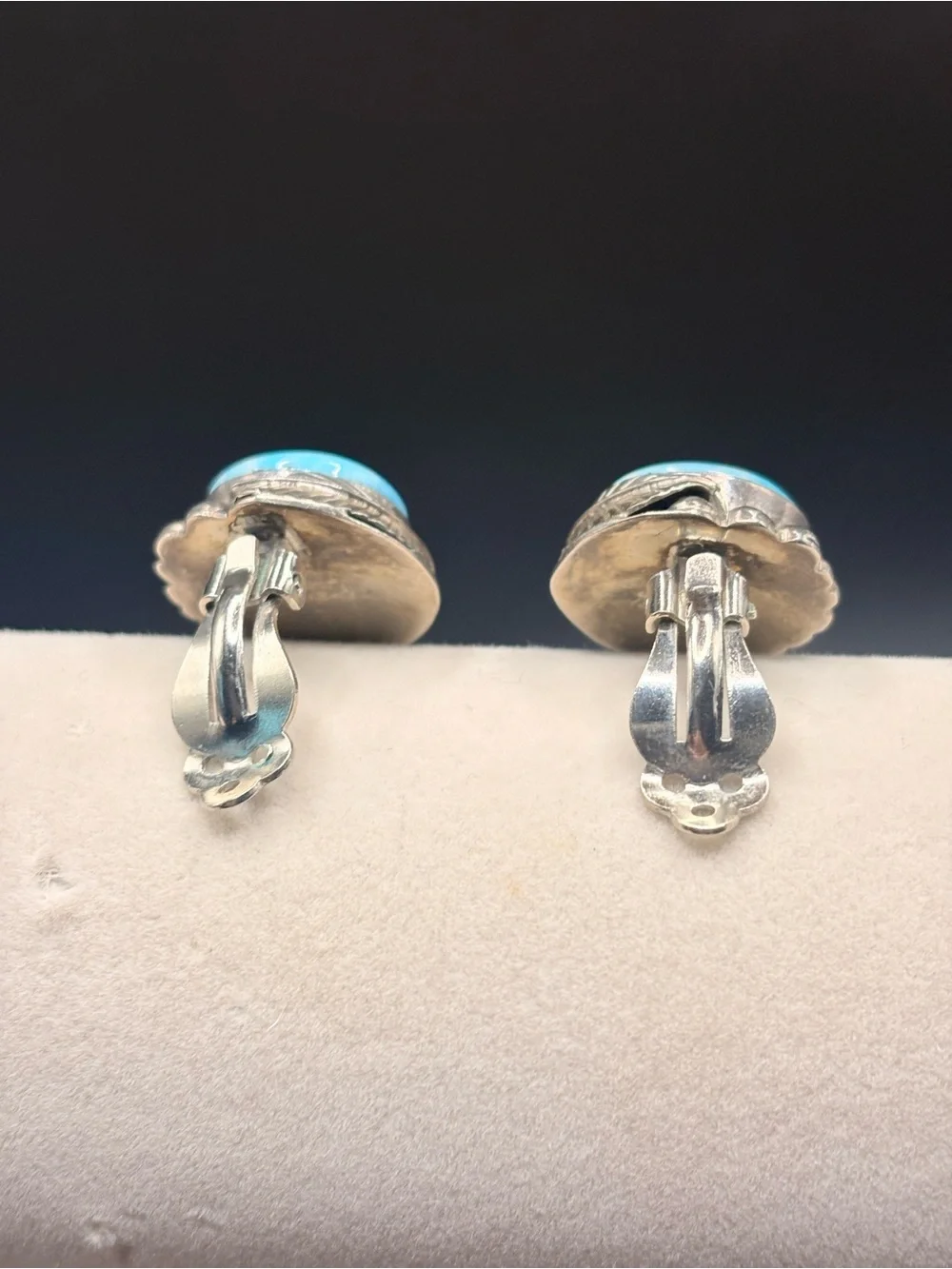 Mexico 925 Sterling Silver Larimar Leaf Clip On Earrings Artisan Vintage